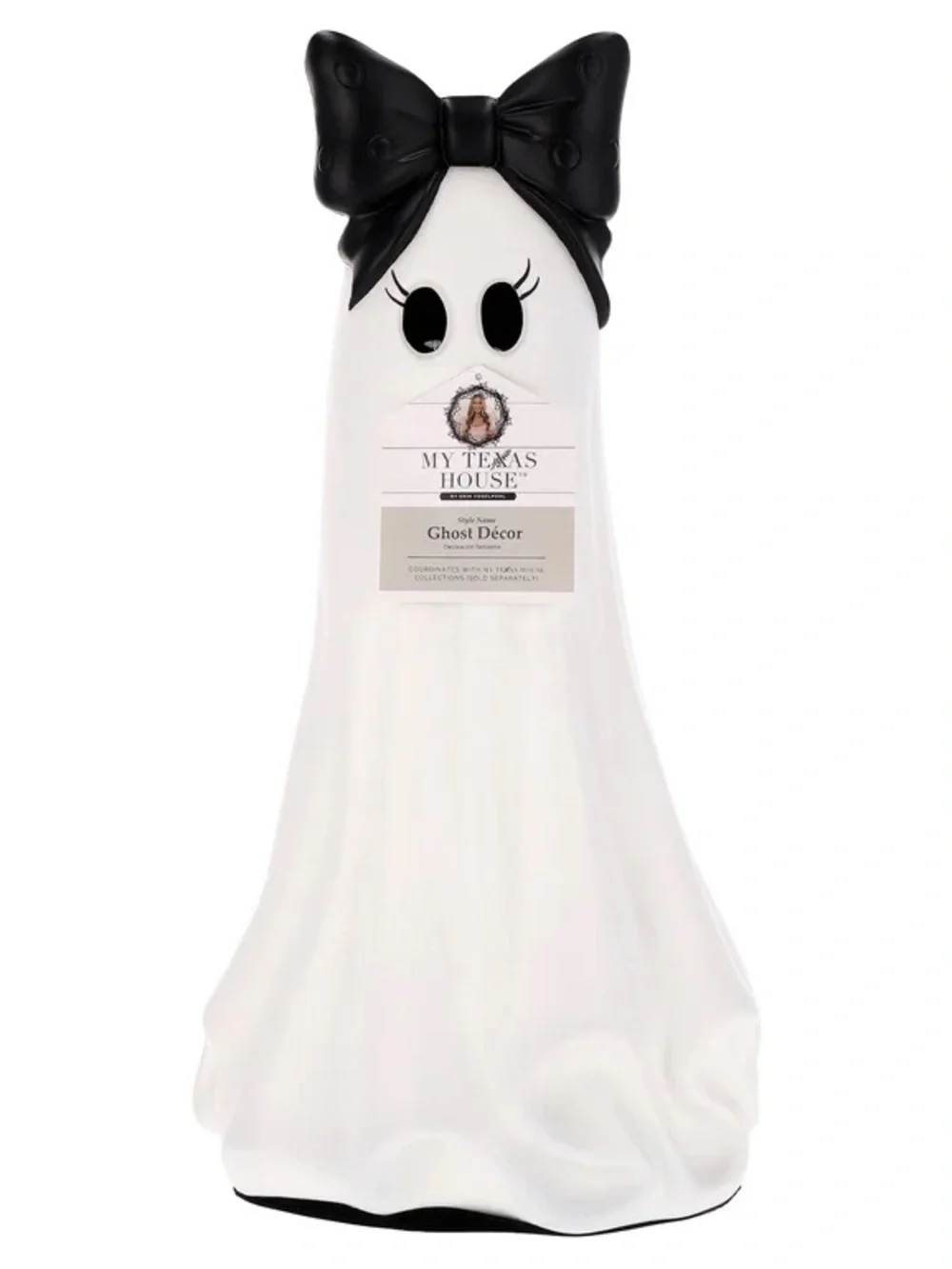My Texas House Large Ghost with Bow Halloween Decoration Black and White 20”